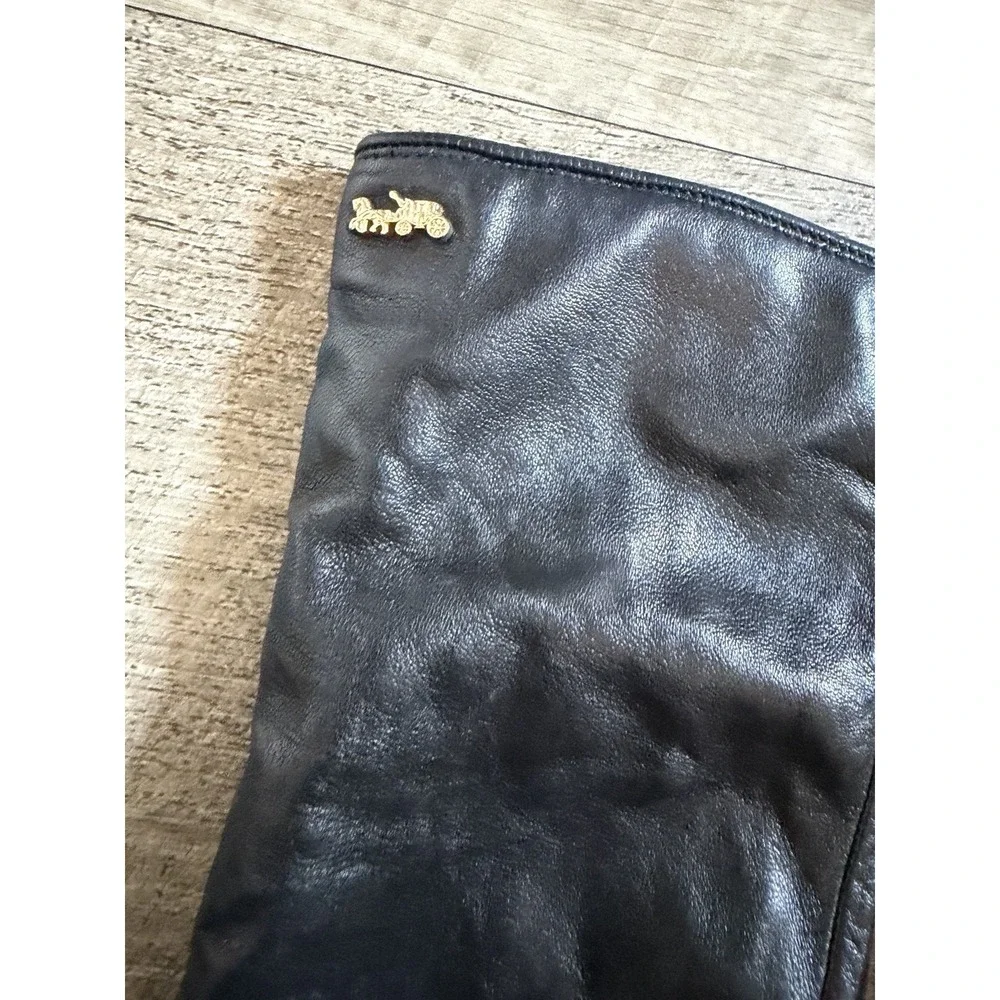 Coach Black Sheep Leather Women's Gloves Size 7.5 100% Wool Lining Gold Logo
